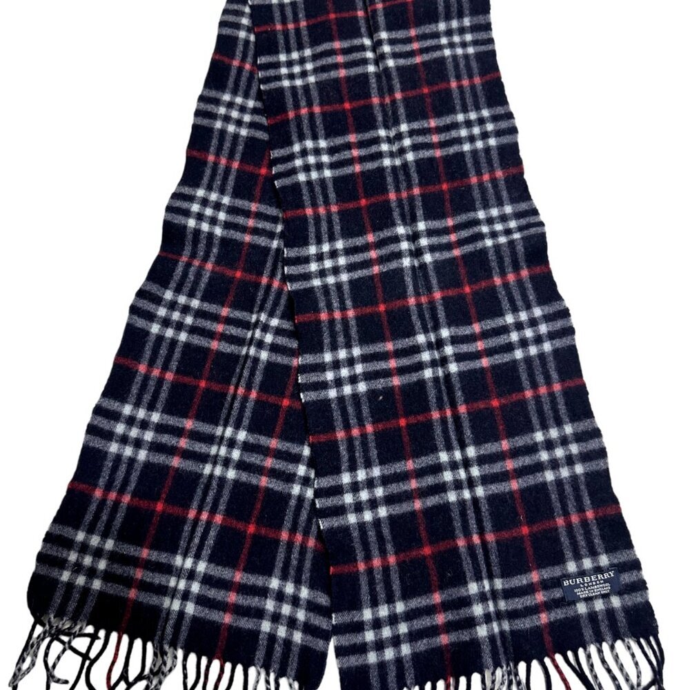 Burberry Classic Check Scarf Black 100% Lambswool Unisex Scarf Made In E